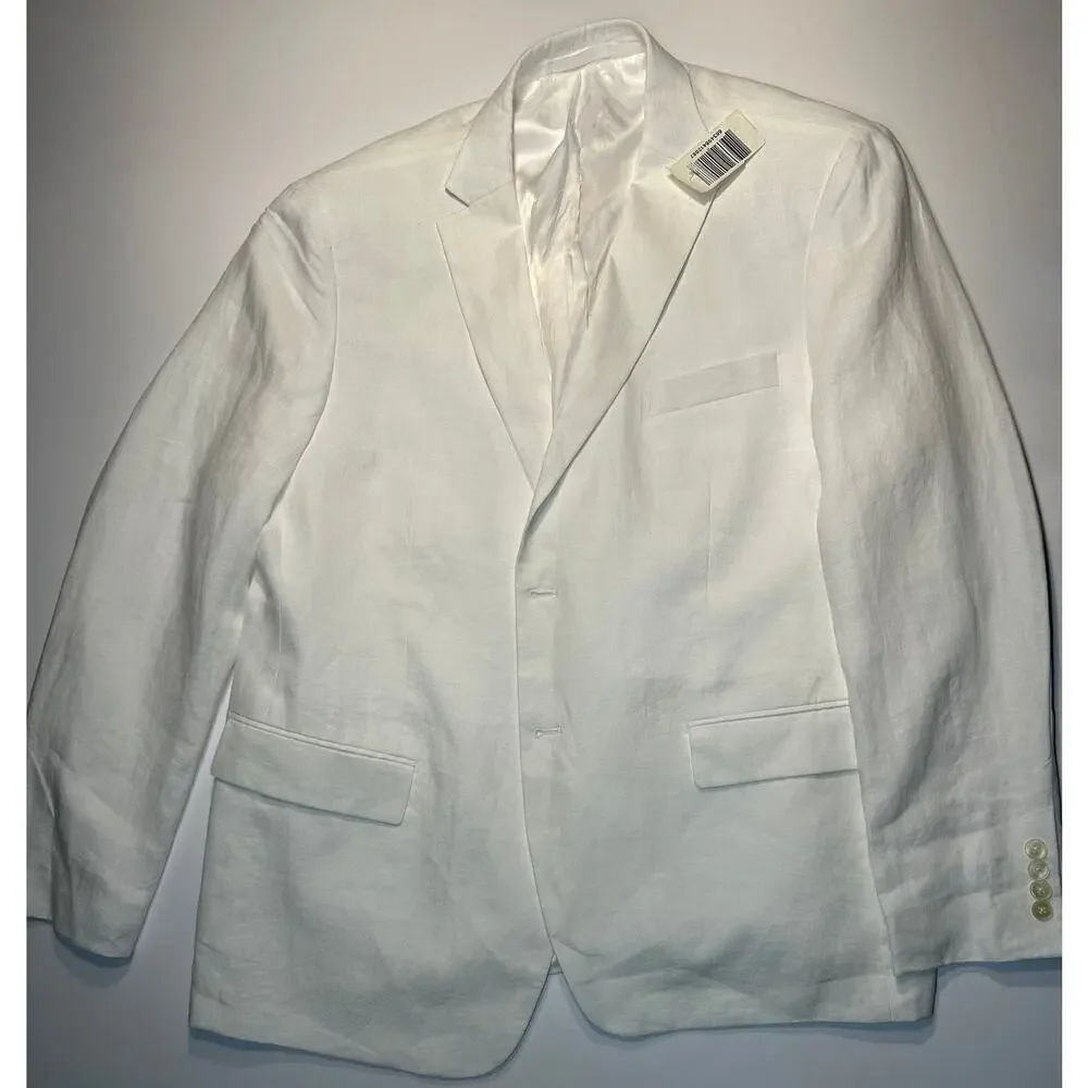 Lauren Ralph Lauren Men’s White Linen Suit 46R Jacket 40x30 Pants UltraFlex NEW!